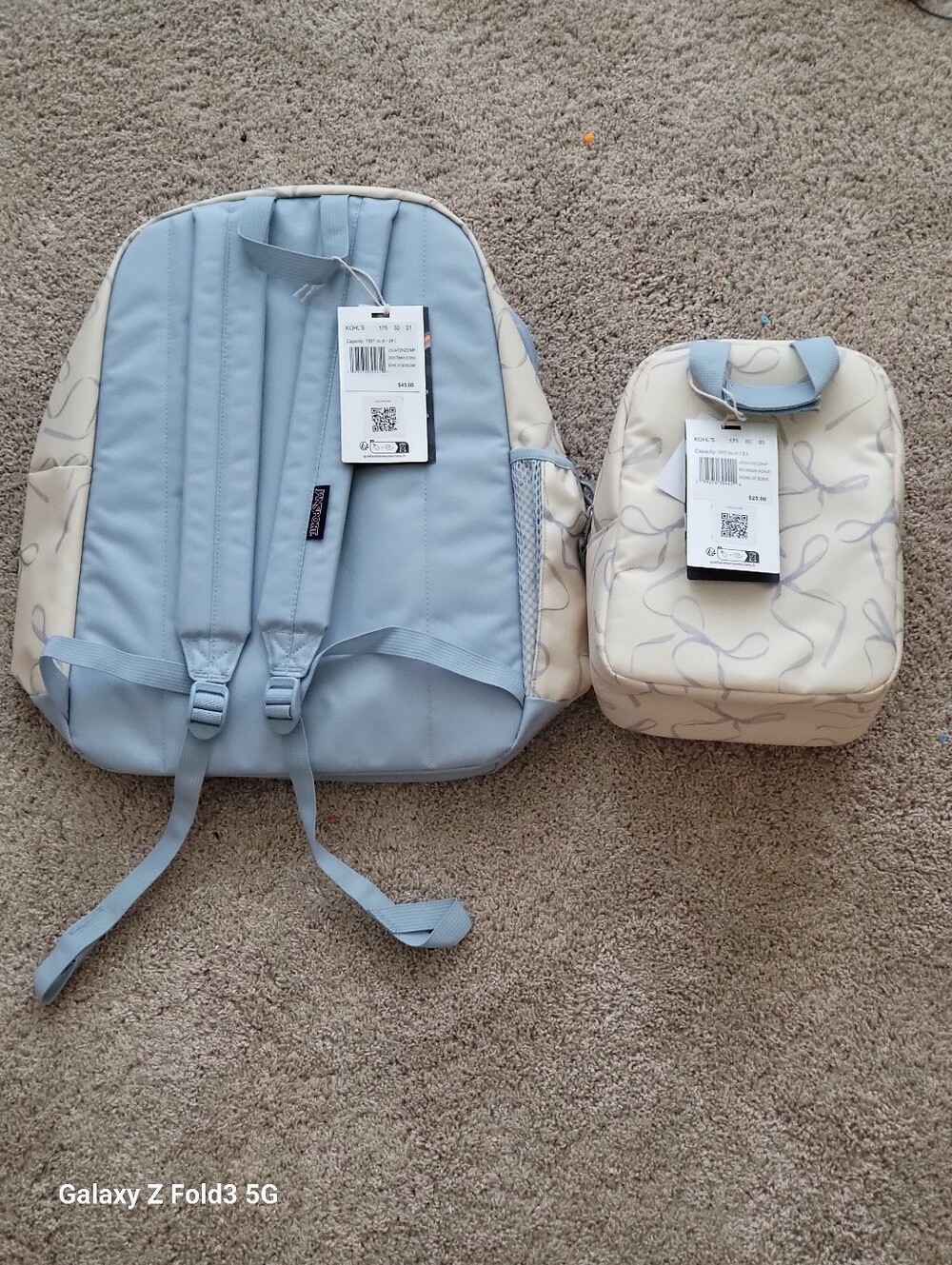 ♥️NWT♥️ Jansport Cream Backpack with Blue Bows & Matching Lunch Box - Picture 4 of 7